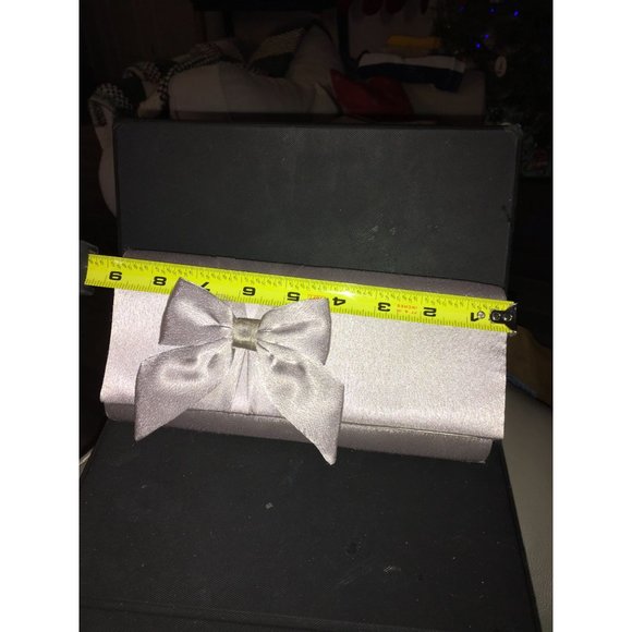 Simply Sophisticated Silver Satin with Bold Beautiful Bow Mini Formal Purse Hand - Picture 2 of 7